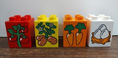 Lego Duplo PRINTED BLOCKs Specialty Piece Set Of 4 Farm Theme Eggs Vegetable A17