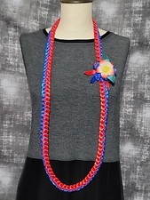 Graduation 2026 Blue Red Braided Ribbon Lei with Plumeria Flower New Handmade