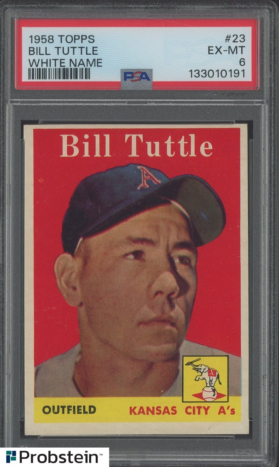1958 Topps #23 Bill Tuttle White Name Kansas City A's PSA 6 EX-MT