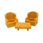 Vintage Fisher Price Little People Pair of Wing Chairs & Coffee Table Yellow