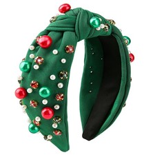 Christmas Headband Pearl Knotted Hairband Girls Headpiece Accessory Green M