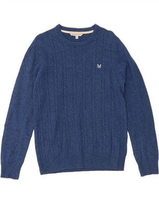 CREW CLOTHING Damen Pullover Pulli Rundhals UK 14 mittelblau Lammwolle DM36