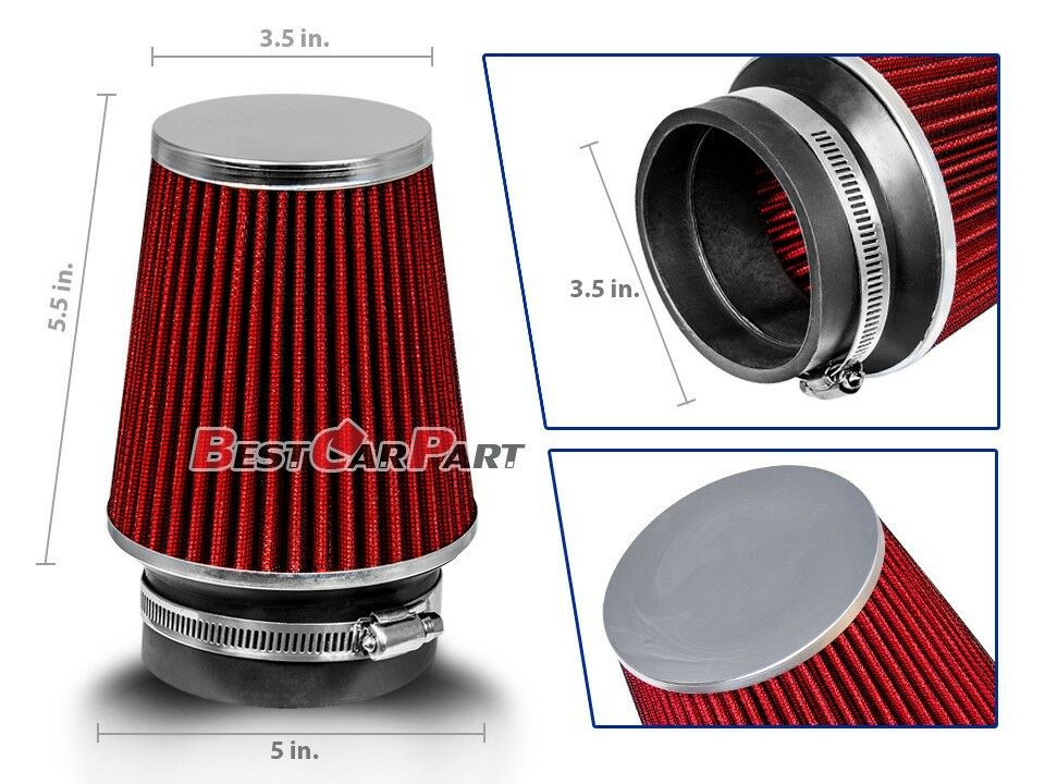 3.5 Inches 3.5" 89 mm Cold Air Intake Narrow Cone Filter Quality RED Mitsubishi
