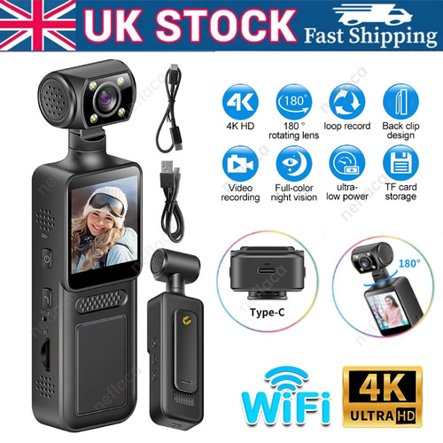 4K HD Pocket Action Camera 180° Rotation WiFi Vlog Camera Handheld Sports Cam DV