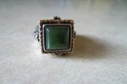 vtg ITALY Menegatti 925 & 18K yellow gold sugarloaf Nephrite Jade Ring heavy 14g