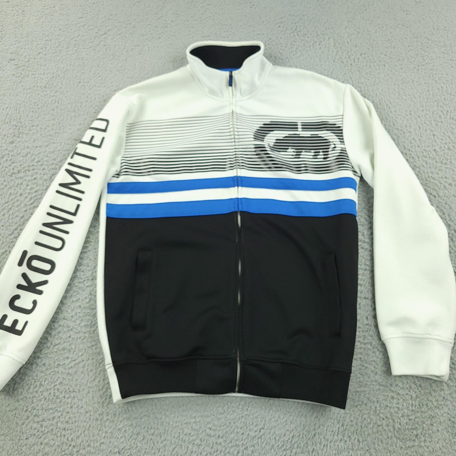 Ecko Unltd Jacket Mens Medium White Black Blue Full Zip Track Hip Hop Logo Style