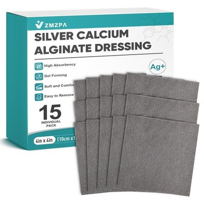 Ag Silver Calcium Alginate Wound Dressing 4'' x 4'', Non Stick Pads for Wounds,...