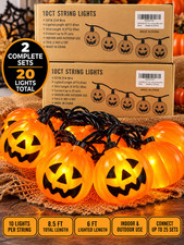 2 Sets 20 Pumpkin Jack O Lantern String Lights Halloween Indoor Outdoor 8.5 Ft