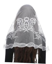 Traditional Triangular church veil - Spanish Style with Holy Grail White