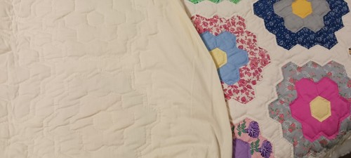 Vintage Grandmother’s Flower Garden Quilt Top 76X 86 Hand Pieced & Neat Quilting - Picture 18 of 20