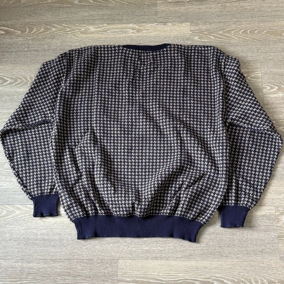 Suéter de golf vintage Pebble Beach pata de gallo cuello en V para hombre largo azul marino/beige preppy Foto 2 de 4