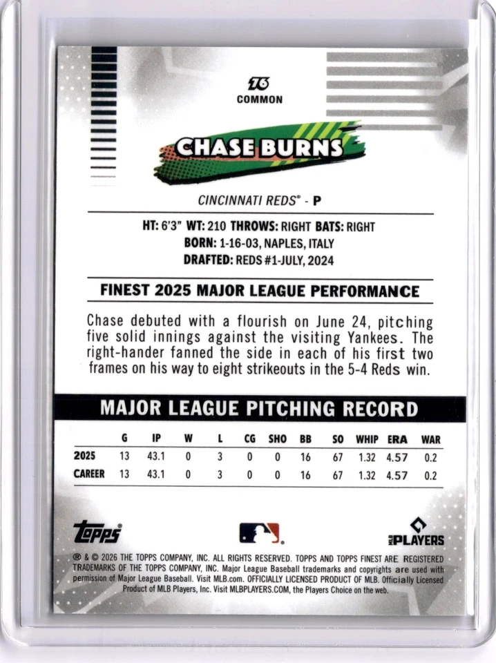 Chase Burns /75 - Cincinnati Reds - Rookie - Topps MLB Finest 2026 - Bild 2 von 2