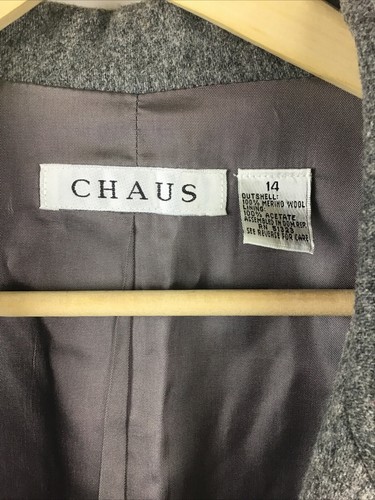 Vintage Chaus Women’s Gray 100% Merino Wool One Button Blazer W/Pockets Sz. 14 - Picture 2 of 17