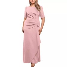 XSCAPE Demi 3/4 Sleeve Side Ruched Floor Length Gown Rose Size 6 NWT