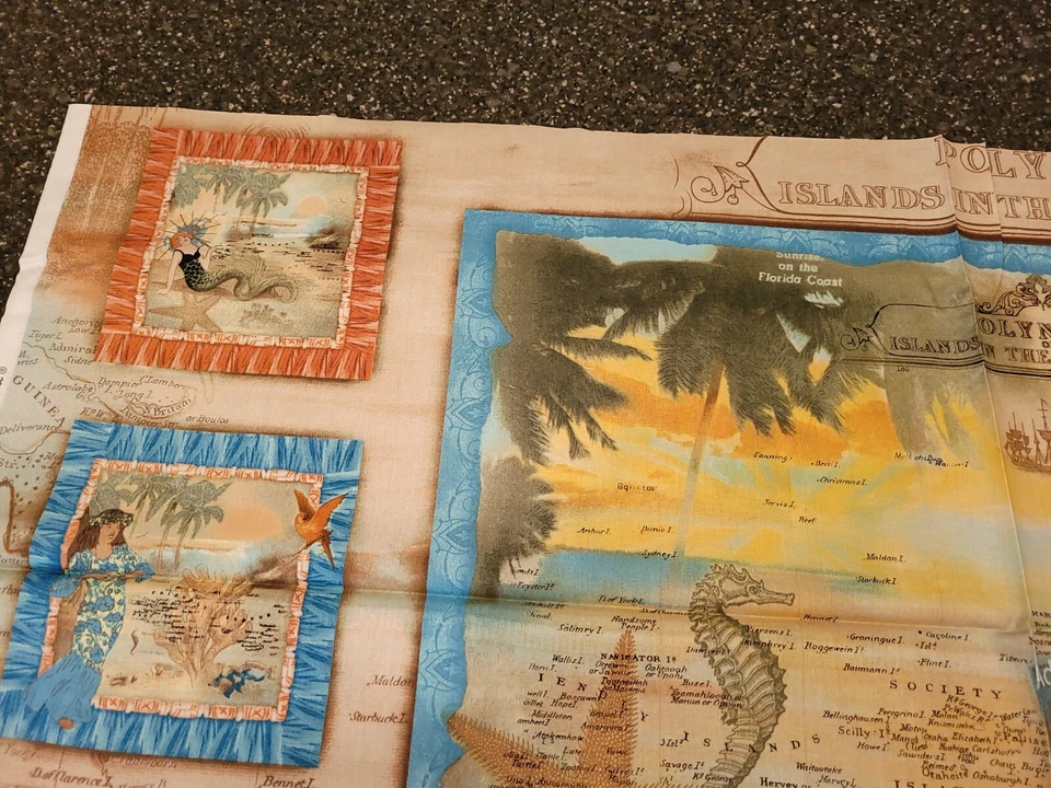 Tropical Dreams Panel 23x42 Kathleen Francour SPX Fabrics Blue Brown Coral Block - Image 2 of 4