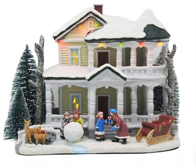 St Nicholas Square Village - White Christmas House LED Lighted  - New