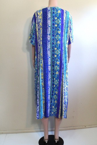 Jamie Brooke Dress 18 XL 1X Plus Button Vest Rayon S/S Tie Back Blue Aqua Stripe - Picture 11 of 12