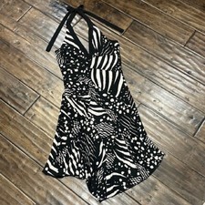 Fantazia Womens Halter Dress Black White Print Sleeveless Party Sparkles Size M