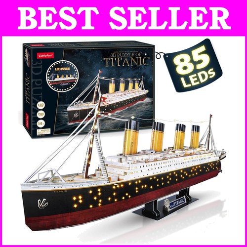 Illuminated Titanic Model Puzzle - 85 LED Lights, 34.6 x 11.6 Inches, 266 Pieces