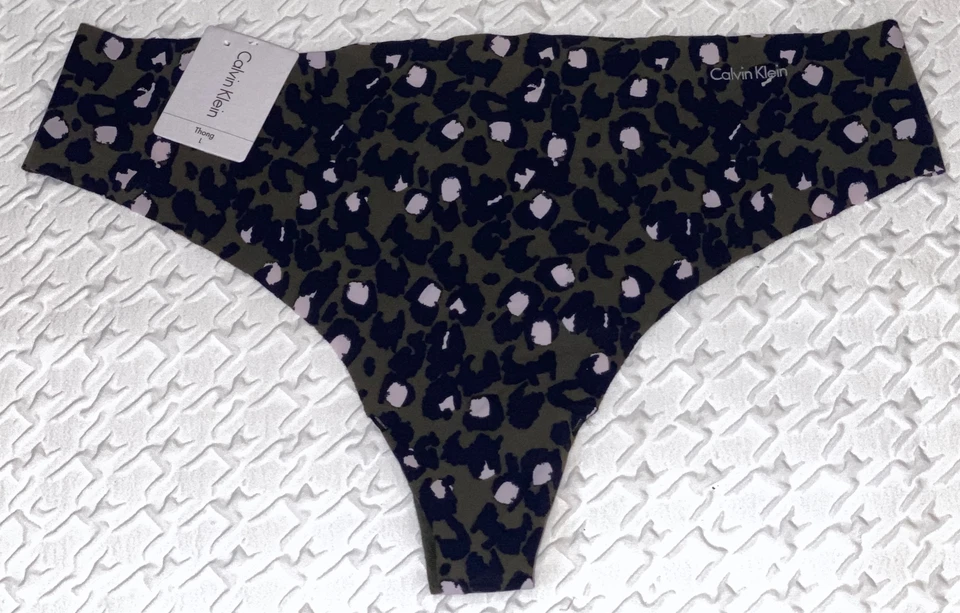 CALVIN KLEIN Invisibles Dk Green Black Leopard Thong Panty Womens XS 4 S 5 M L 7 - Image 3 of 4