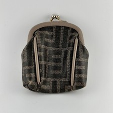 VTG Coin Change Purse Kiss Lock Vinyl Brown Taupe Cigarette Holder READ