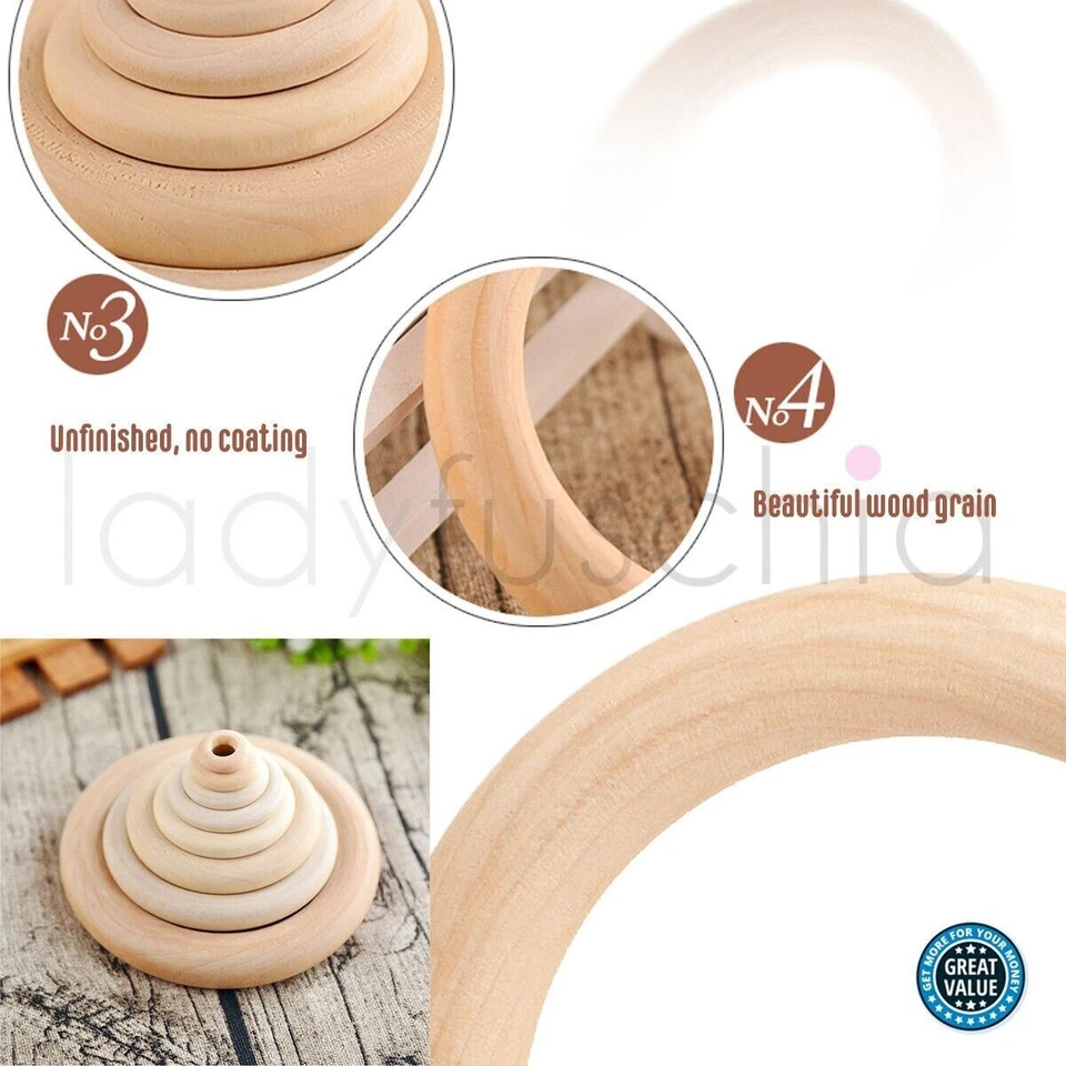 10-30pcs 60mm Unfinished Natural Wooden Round Ring Jewelry Making DIY Wood Craft - image 4 of 4