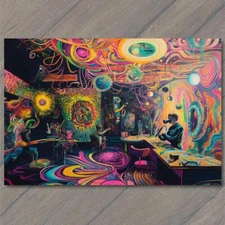 Art Print Bar Crazy Colorful Concert Crowd Psychedelic Street Art Illustration
