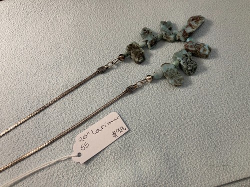 Collar Larimar pepitas corte áspero de 20" de plata de ley .925 cadena estilo Bali - Imagen 5 de 13