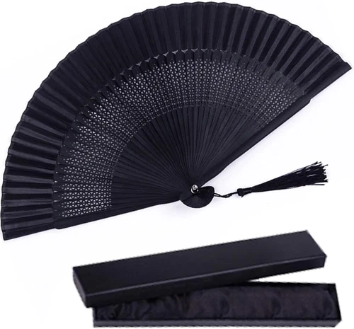 21cm Bamboo&Cloth Retro Folding Fan Black Japanese Vintage Hand Fan Handmade HOT - Picture 5 of 9