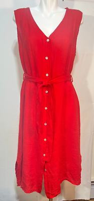 Red Linen Women Dress Summer Large Italy Vanessa Zani Button Down Belt New  NWT | eBay