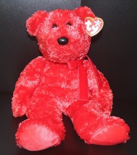 TY BEANIE BUDDY PLUSH SIZZLE RED BEAR VELVET BOW ON NECK NEW W/TAG RETIRED BB504