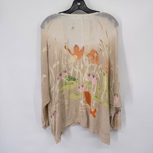 Anthropologie Moth Gossamer Pond Koi Frog Linen Cardigan sweater size large - Picture 8 of 12