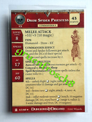  DROW SPIDER PRIESTESS  47U  DESERT OF DESOLATION 2007 D&D MINIS STATS CARD DDM
