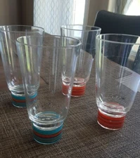 Retro Plastic Tumbler Highball Summer Fun Cups - Blues and Oranges - STACKABLE