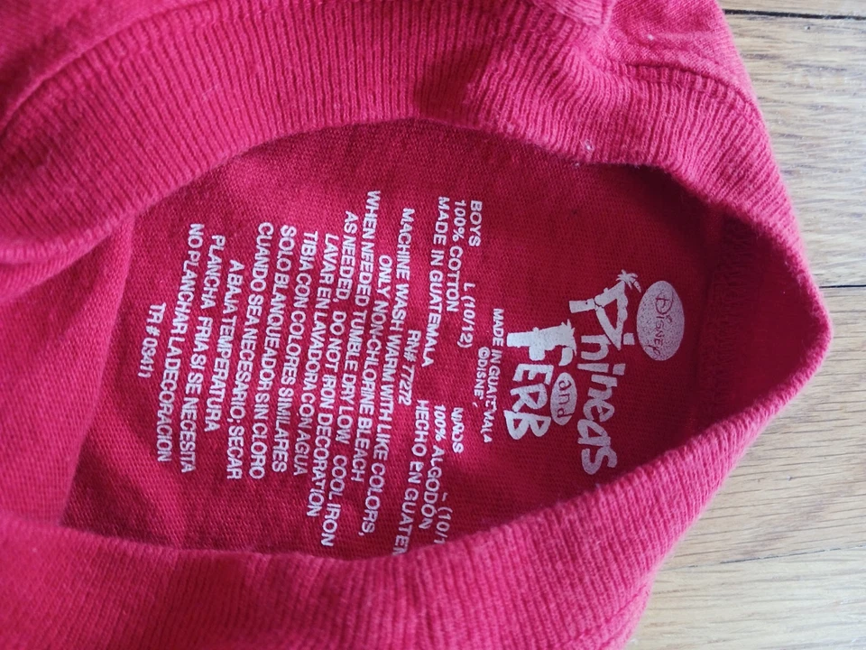 Camiseta Phineas and Ferb Disney Niños Manga Larga Gráfica Roja Negra 10/12 Foto 4 de 4