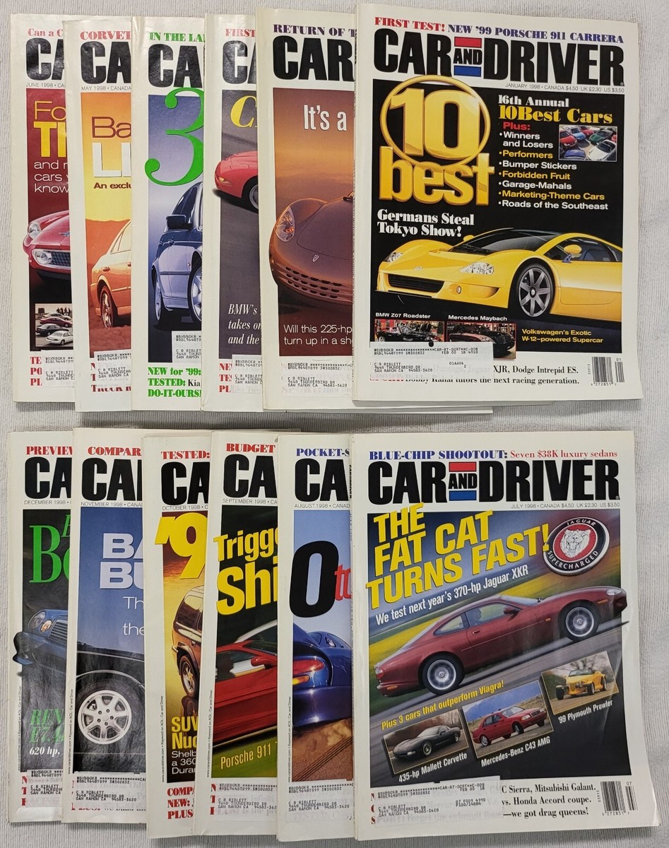 Car And Driver Magazine 1998 Full Year Lot Set Of 12 Good+