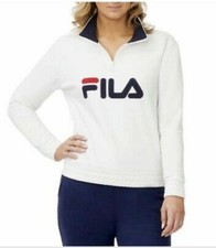 FILA Women's Large Logo Quarter Zip Pullover Sweatshirt White SIZE XL
