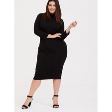 Torrid Womens 00X Black Jersey Turtleneck Form Fitting Bodycon Midi Dress