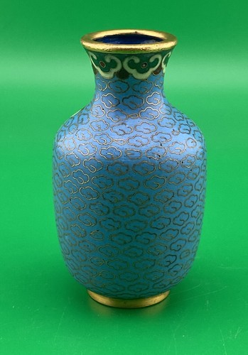 Antique Vintage Chinese Cloisonne Enamel Blue Gold Vase - Picture 2 of 4