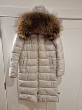 Laura Jane Boutique Essex Couture Beige Hooded Fur Collar Longline Size L Puffer