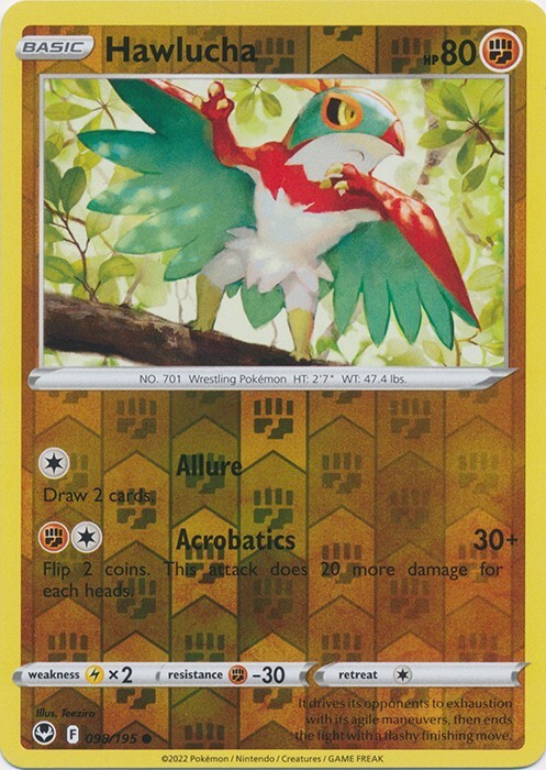 Reverse Holo Hawlucha 098/195 Common Silver Tempest Pokemon TCG