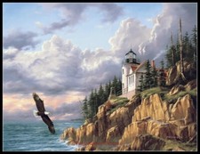 Bass Harbor Head Lighthouse Counted Cross Stitch Patterns - Color  BW Symbols
