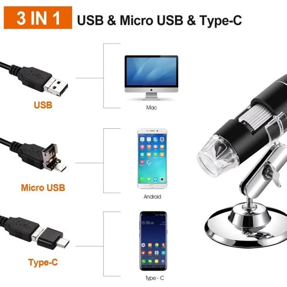 Microscope numérique USB Endoscope de grossissement 40X-1600X Portable Bysame... - Photo 3/4