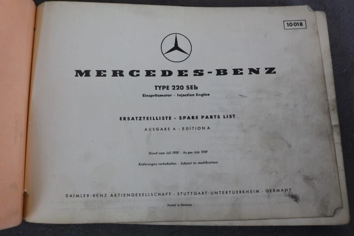 Mercedes Benz 220 SEb "W111"  Einspritzmotor - Ersatzteil-Liste  "Juli 1959" - Bild 3 von 4