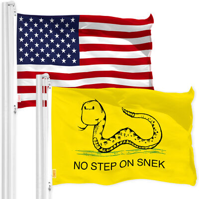 Combo: USA Flag & No Step on Snek Cartoon Flag 3x5 Ft, Both Printed 150D Poly