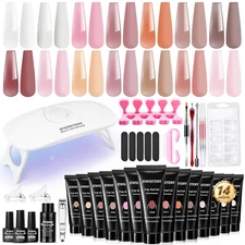JEWHITENY Poly Extension Gel Nail Kit 14 PCS Poly Gel Kit with Slip Solution and