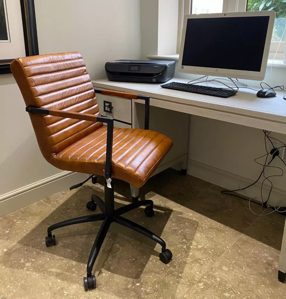 Office Chair Tan Leather Base complete with Castors Height Adjustable