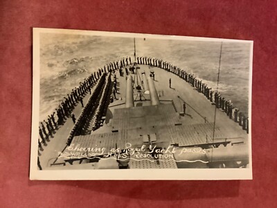 HMS RESOLUTION Revenge / R-Class Battleship RN RP PC - Cheering the Royal Yacht