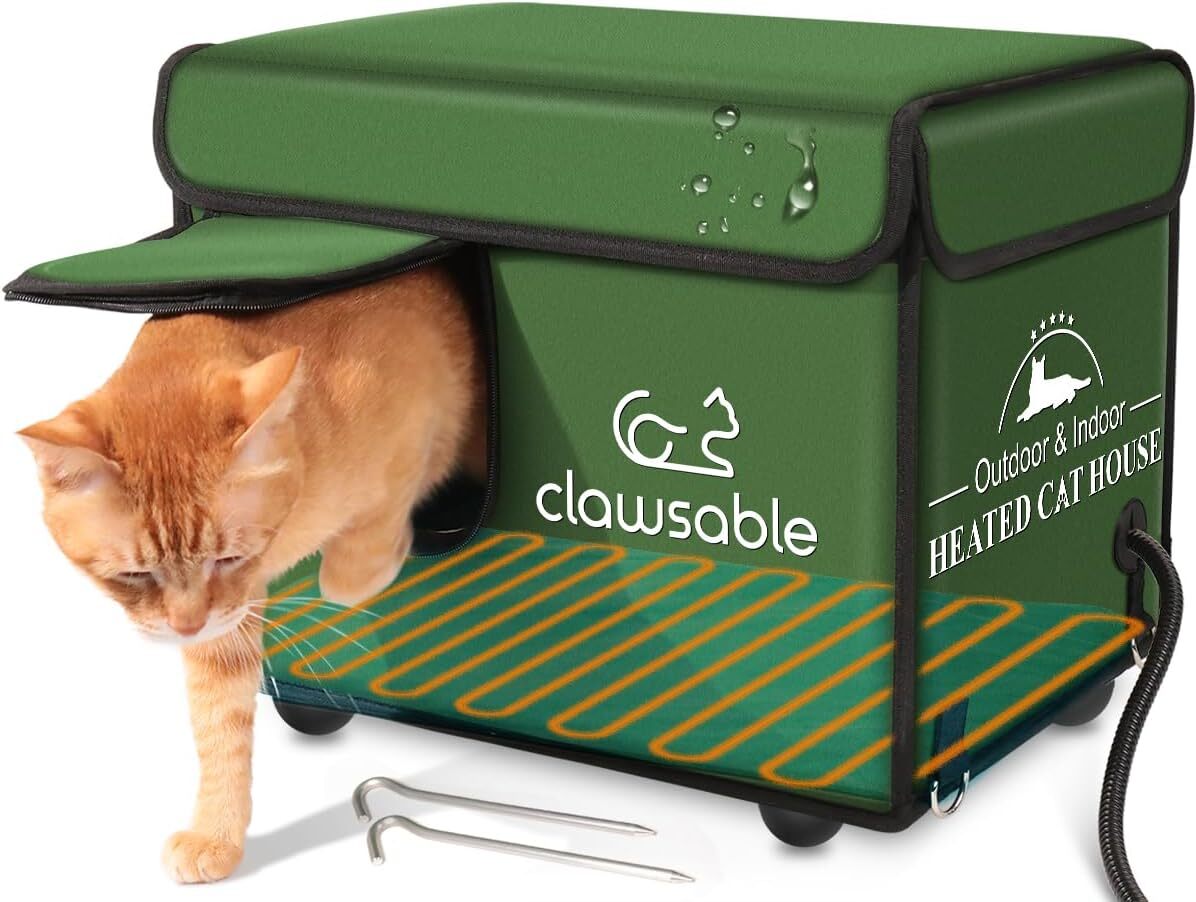 Winter Heated Cat House Shelter Outdoor & Indoor Waterproof Insulated