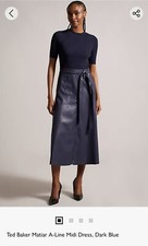 Image of Ted Baker Matiar A-Line Midi Dress Dark Blue size 3 uk 12